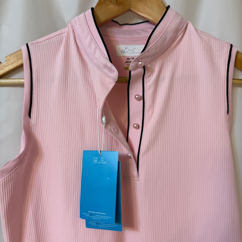 Greg Norman Baby Pink Ribbed Sleeveless Golf Top Extra Small NWT - Picture 2 of 8